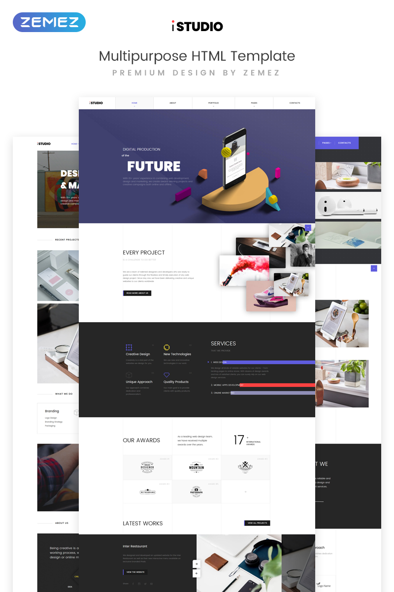 Website Vorlage namens "iStudio - Digital Production Multipurpose HTML" #73395