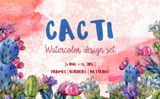 Cool Cacti Tropical flower PNG Watercolor Set - Illustration