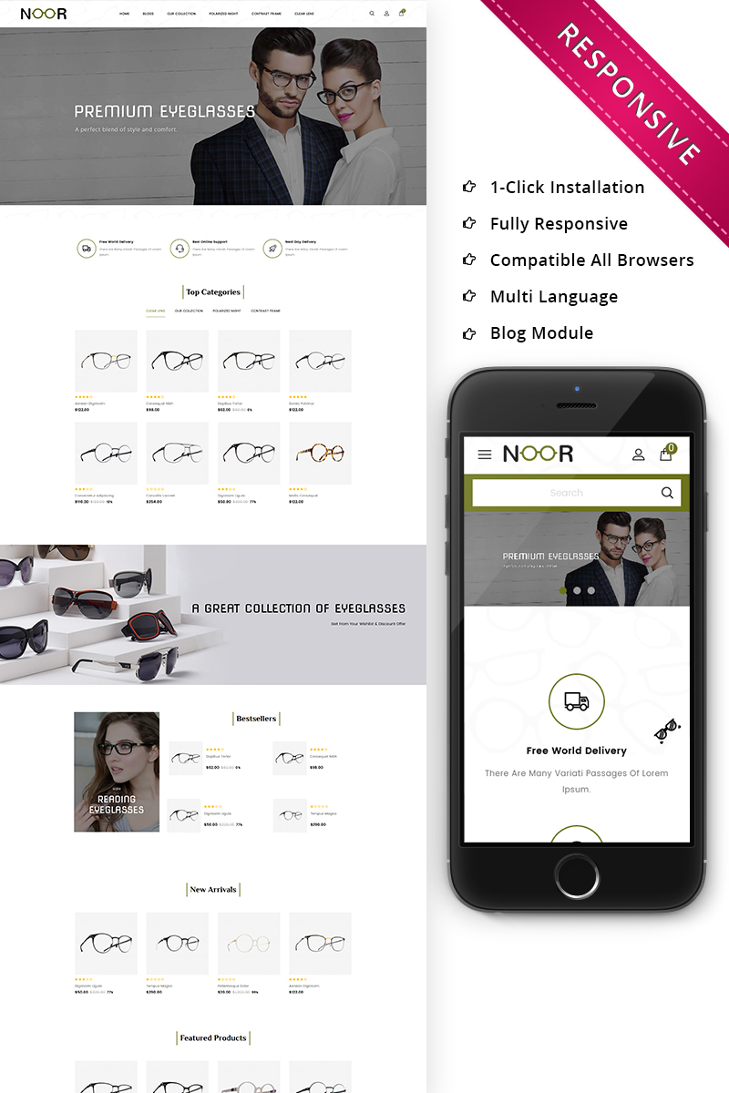 Responzivní OpenCart šablona "Noor - The Optical Shop Responsive" #73494 - screenshot