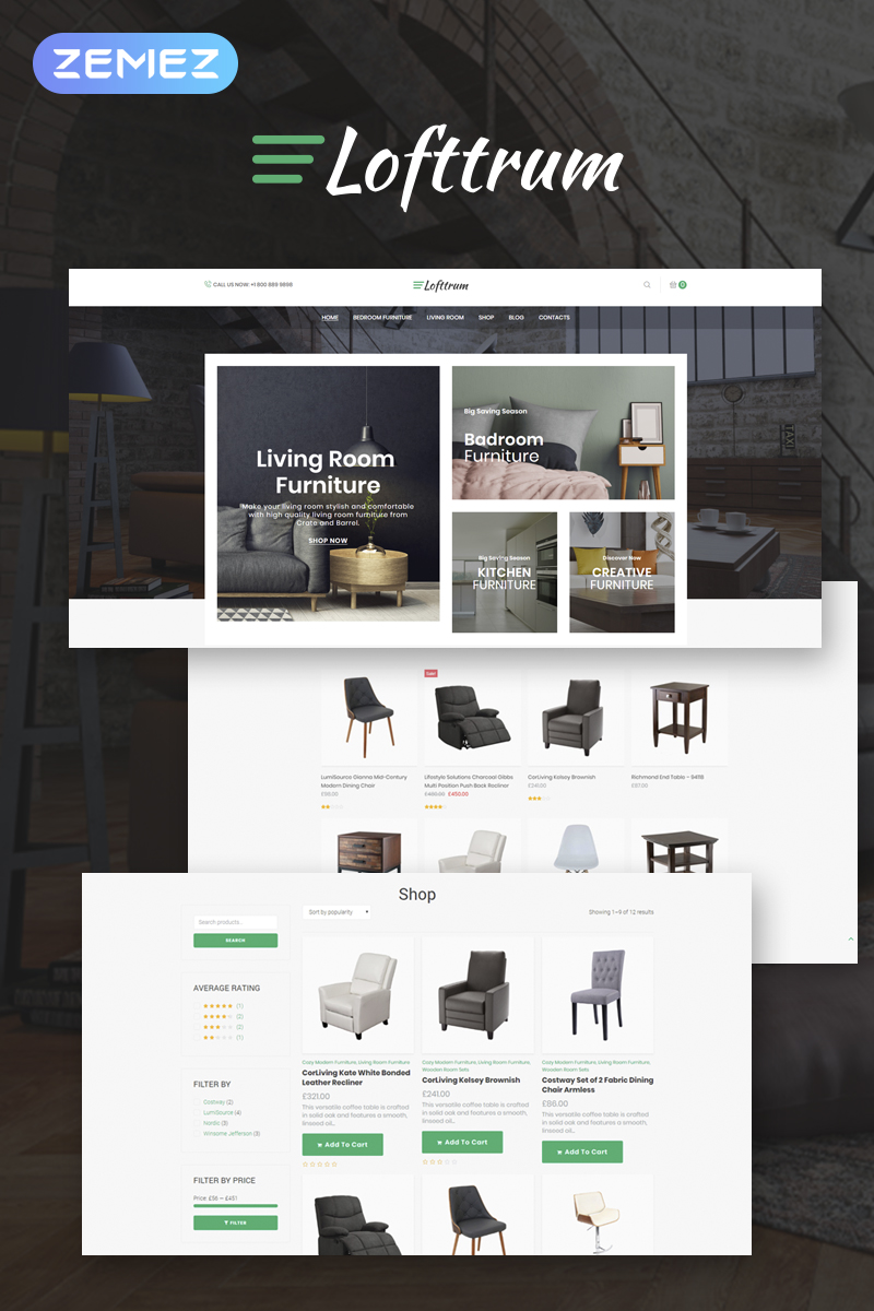 WooCommerce Theme namens "Lofttrum - Furniture Online Shop Elementor" #73447