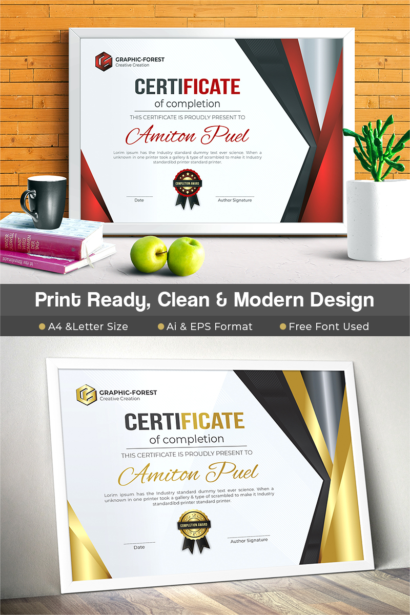A4 & US Letter Size Print Ready Certificate Template #73534