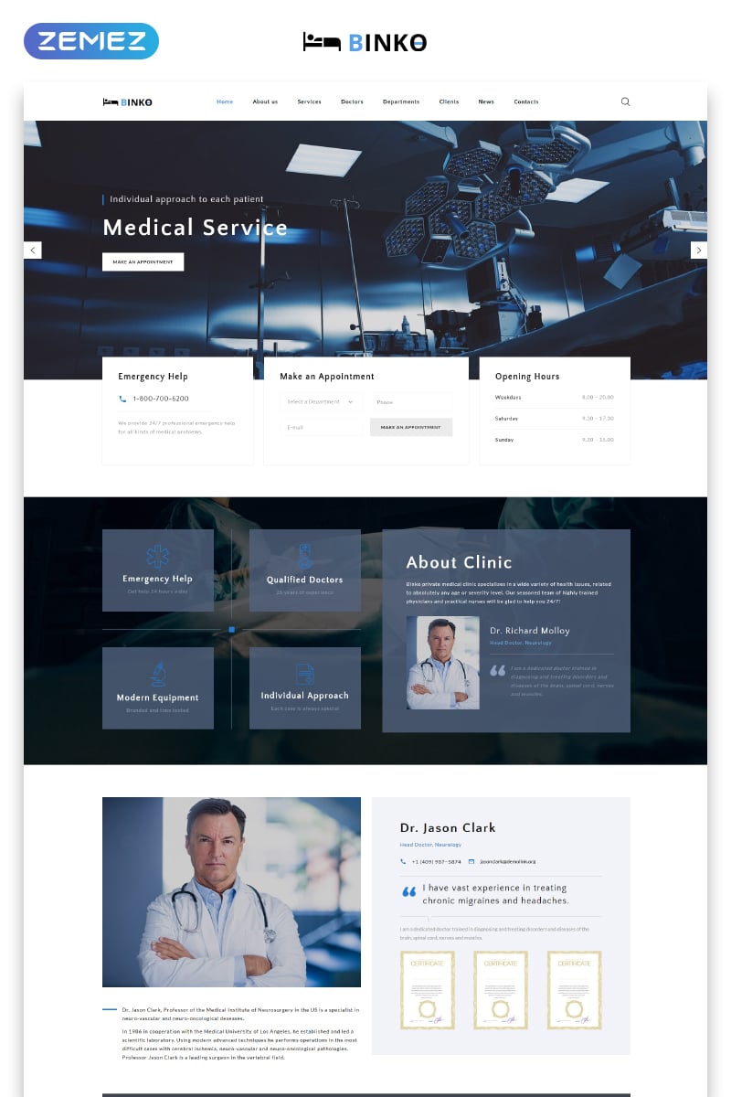 Binko - Futuristic Privat Clinic HTML Landing Page Template