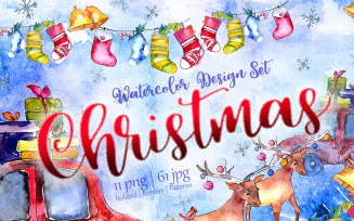 Christmas Collection PNG Watercolor Design Set - Illustration