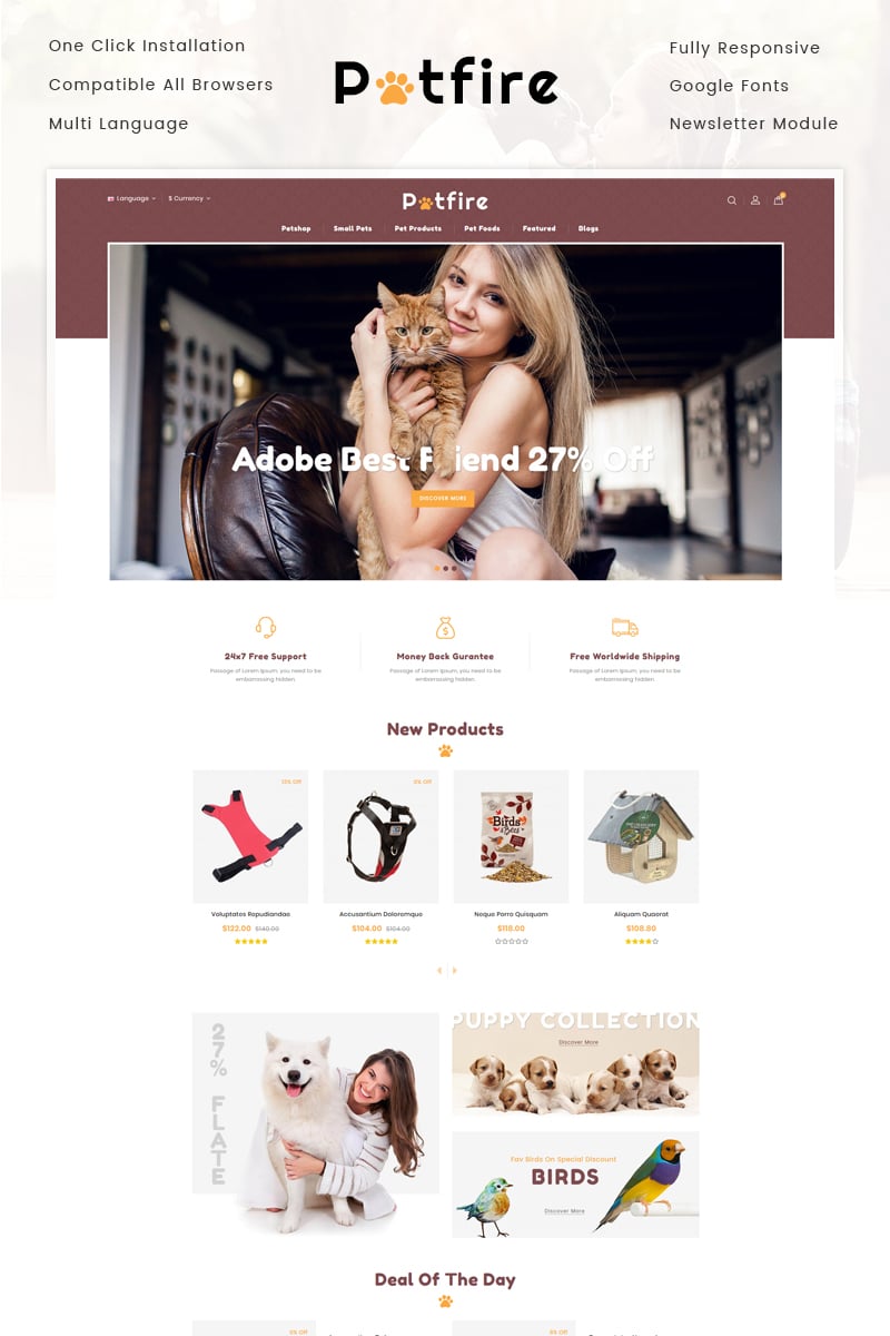 Petfire - Animals Store OpenCart Template
