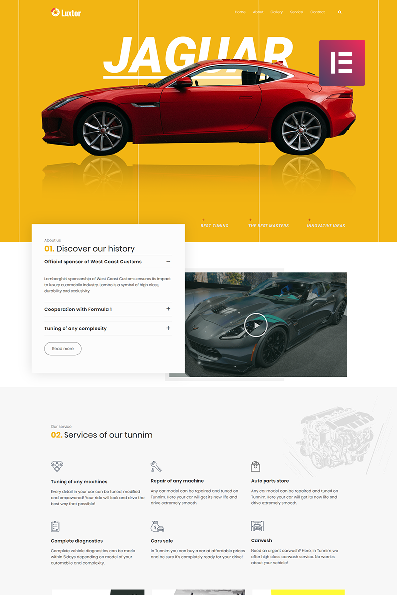 "Luxor - Car Tuning Elementor" thème WordPress adaptatif #73611