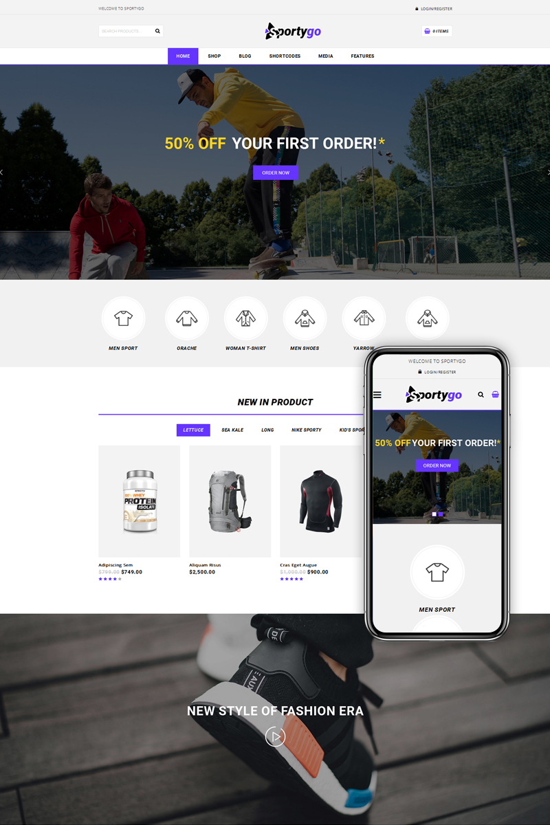 "SportyGo - Sports Shop" 响应式WooCommerce模板 #73612 - 截图