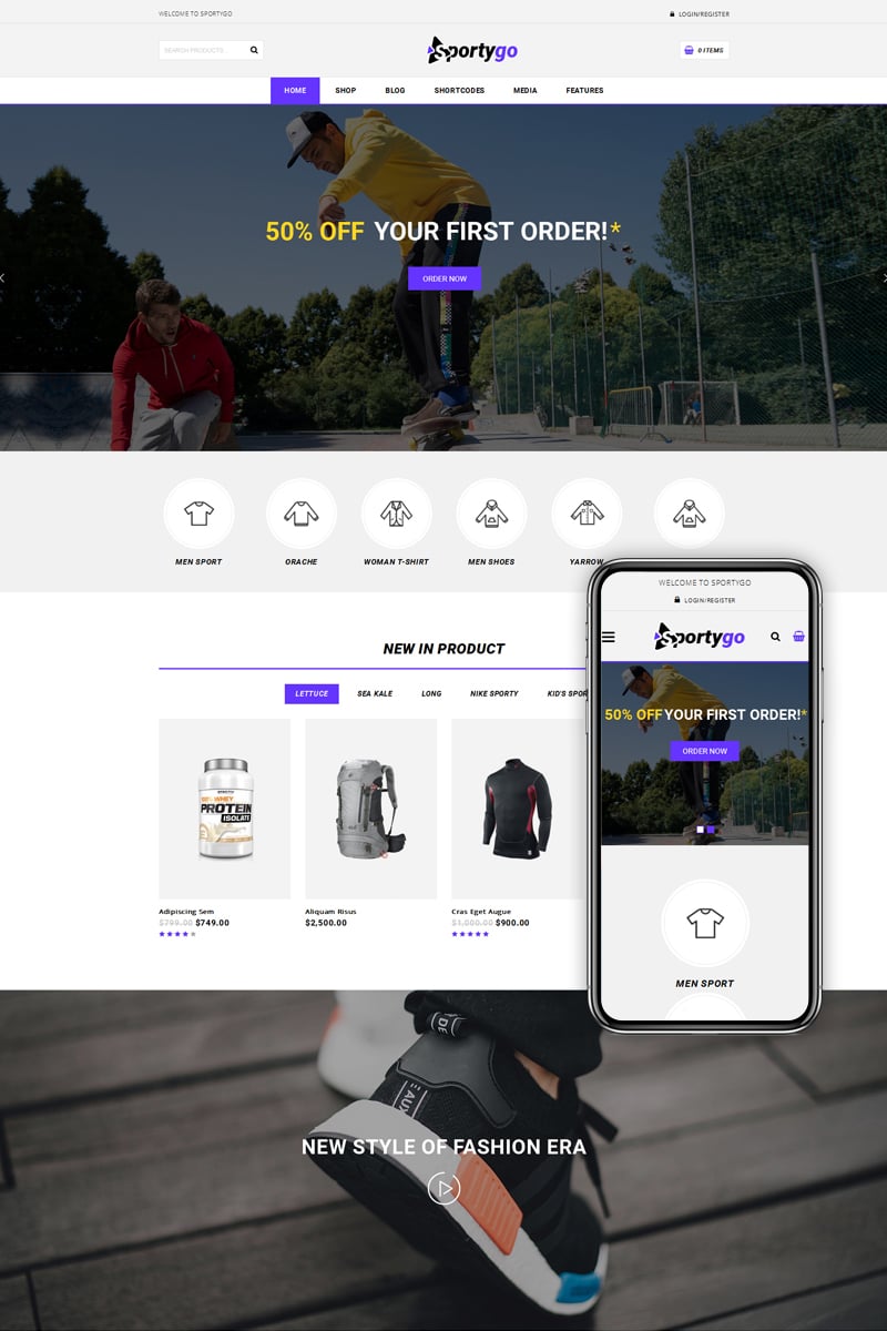 Tema WooCommerce "SportyGo - Sports Shop" #73612 - captura de pantalla