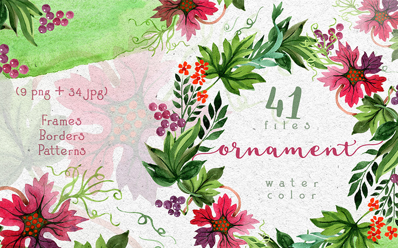 Autumn Ornament PNG Watercolor Leaves Set - Illustration
