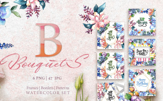 Bouquets Flowers Set PNG Watercolor - Illustration