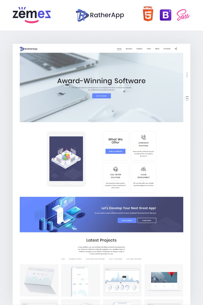 "RatherApp - Software Company HTML" Responsive Landingspagina Template №73762