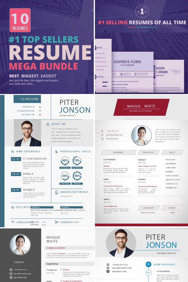 "Top Selling Resume/CV Bundle: 10 Templates" Bundle №73764