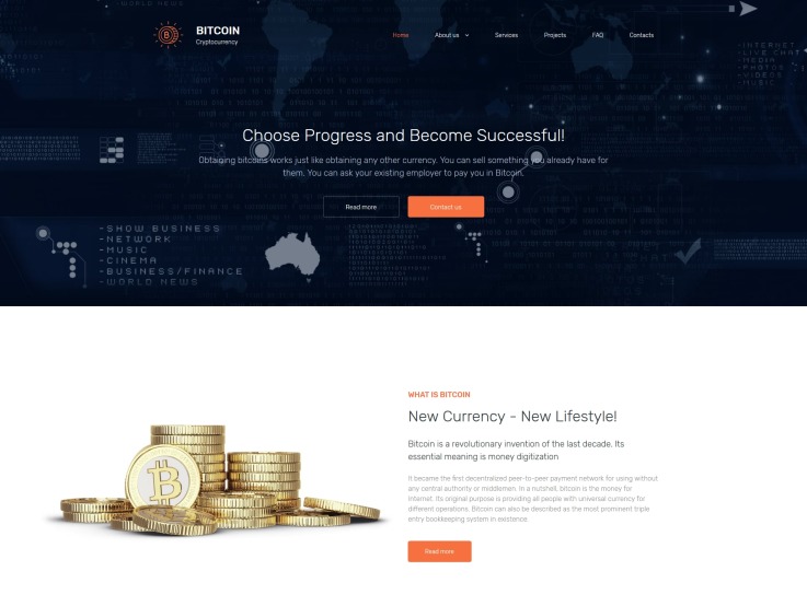 Cryptocurrency site Design Bitcorp TemplateMonster