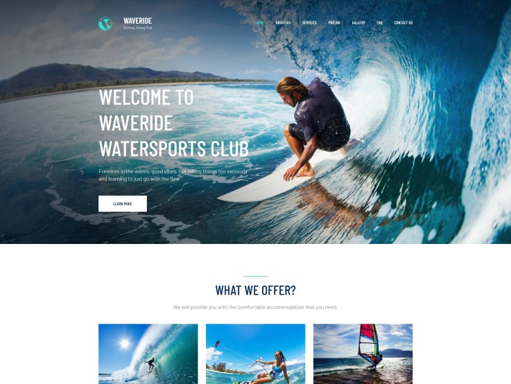 Surfing site Design Waveride TemplateMonster