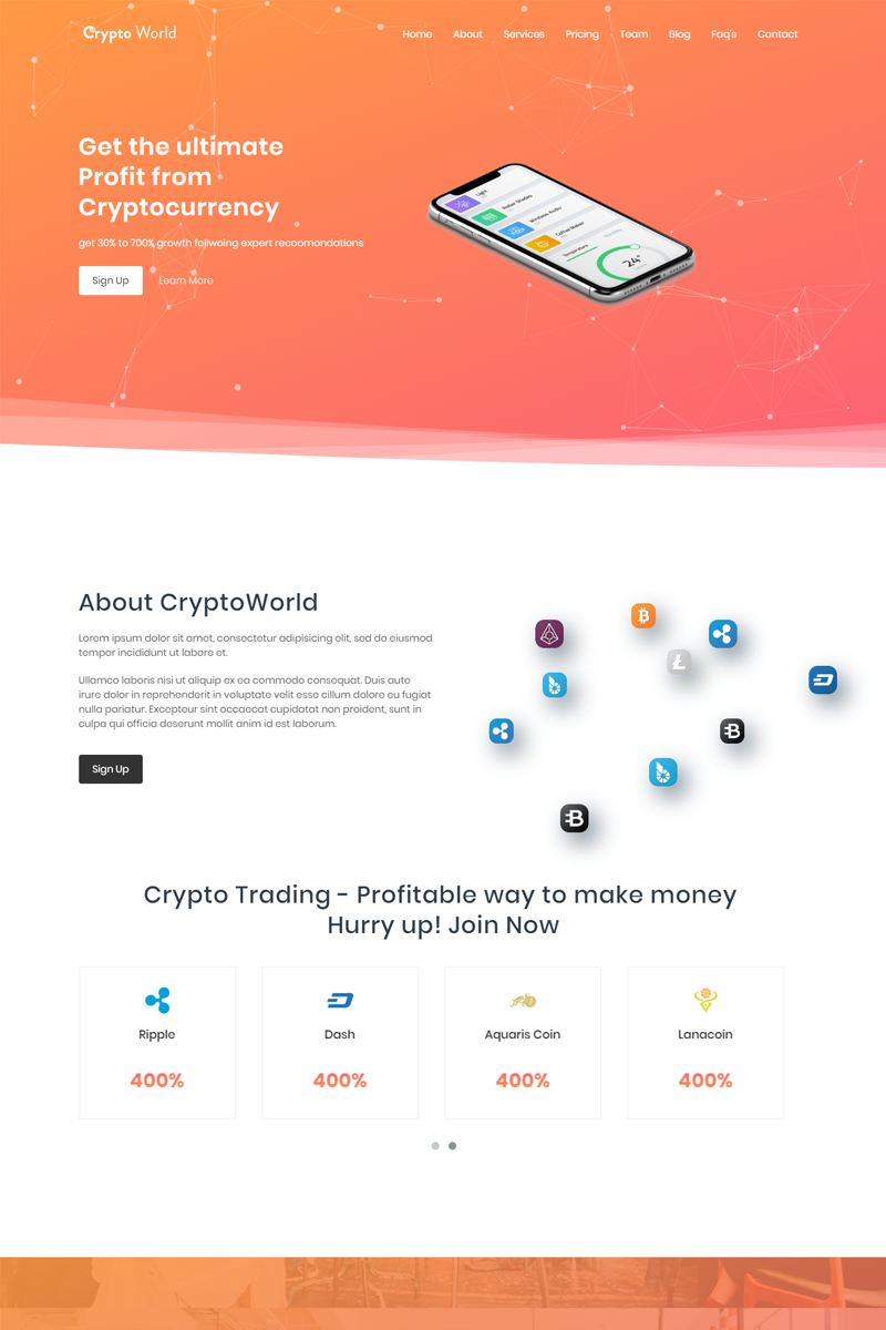 CyrptoWorld - Bitcoin trading Landing Page Template