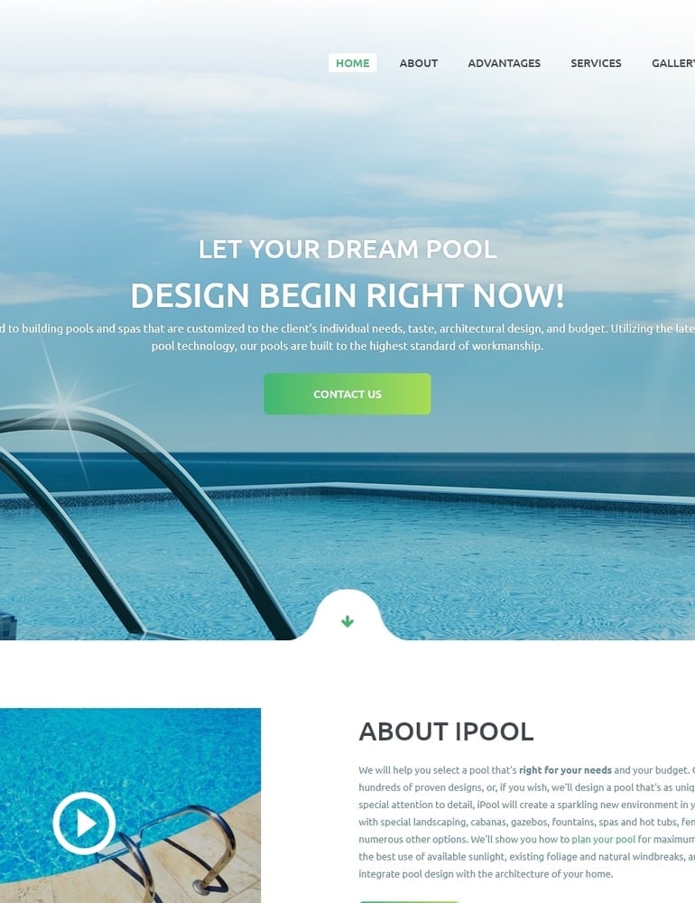 iPool - Pool Design HTML Landing Page Template