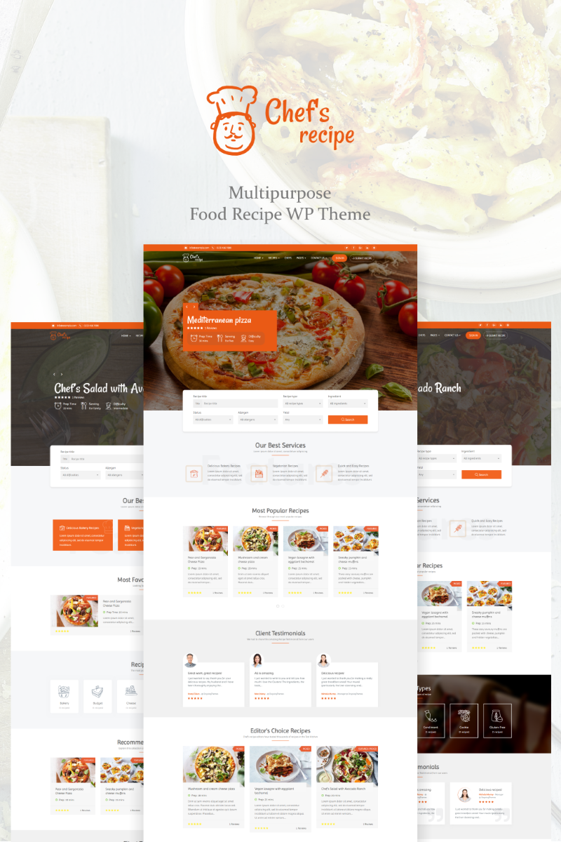 Modello WordPress Responsive #73859 "Chef's Recipe - Food & Recipe" - screenshot