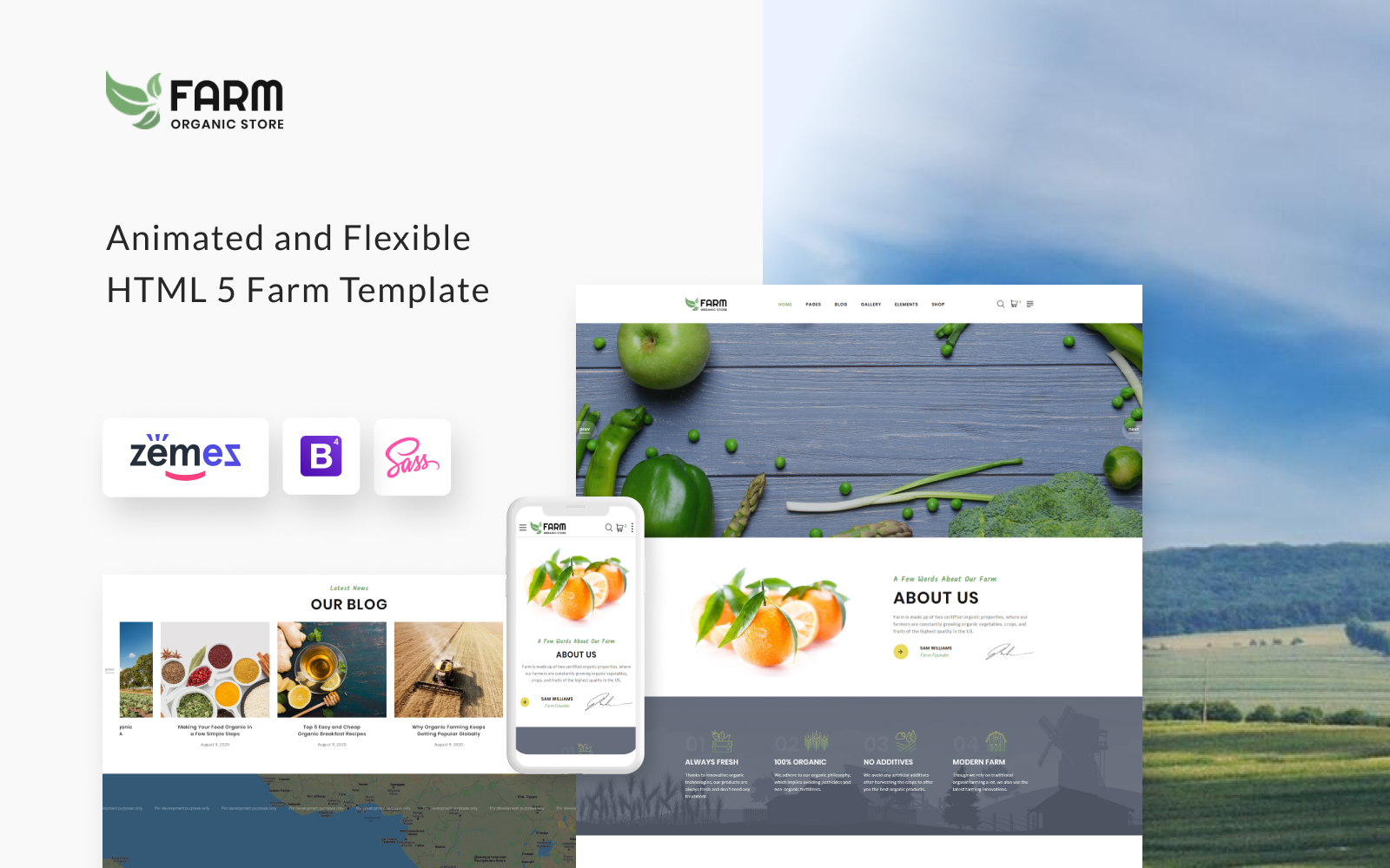 "Organic Farm Multipurpose HTML" - адаптивний Шаблон сайту №73860