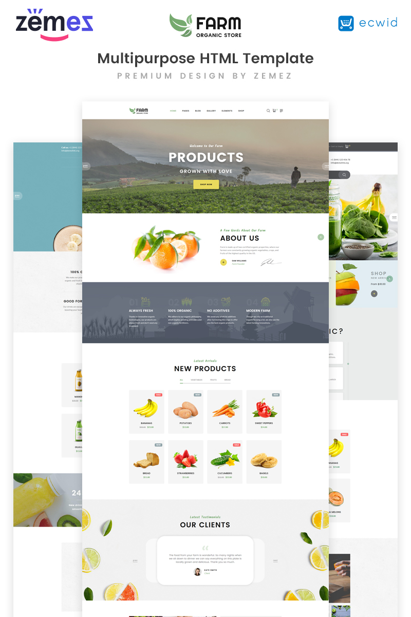 "Organic Farm Multipurpose HTML" - адаптивний Шаблон сайту №73860