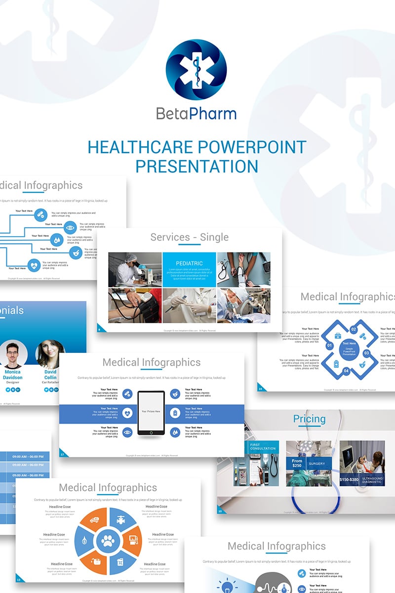 PowerPoint Vorlage namens "BetaPharm Healthcare PPT Slides" #73809 - Screenshot