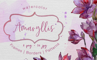 Purple Amaryllis - PNG Watercolor Set - Illustration