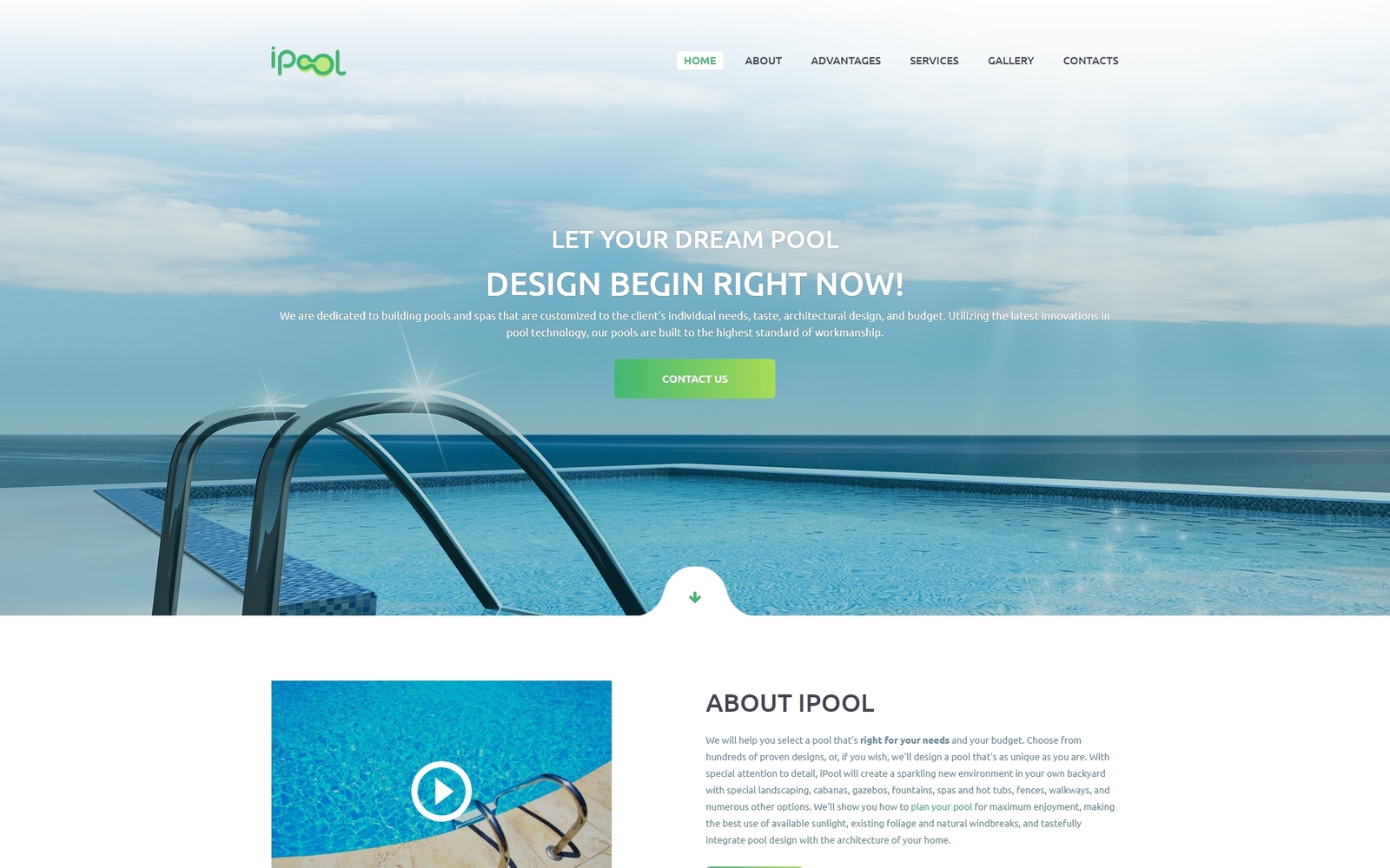 Reszponzív iPool - Pool Design HTML Nyítóoldal sablon 73885