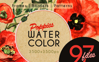 Stunning Poppies PNG Watercolor Set - Illustration