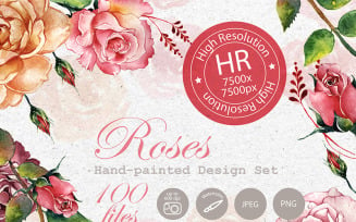 Stunning Roses PNG Watercolor Set - Illustration