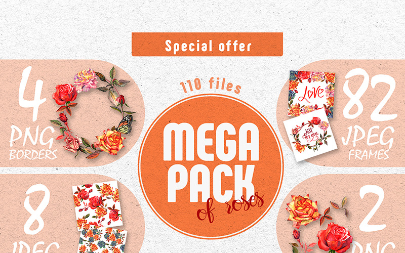 Wildflower Colorful Roses PNG Watercolor Set - Illustration