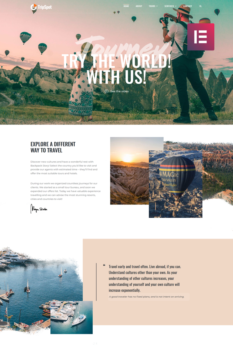 WordPress Theme namens "TripSpot - Travel Elementor" #73804 - Screenshot