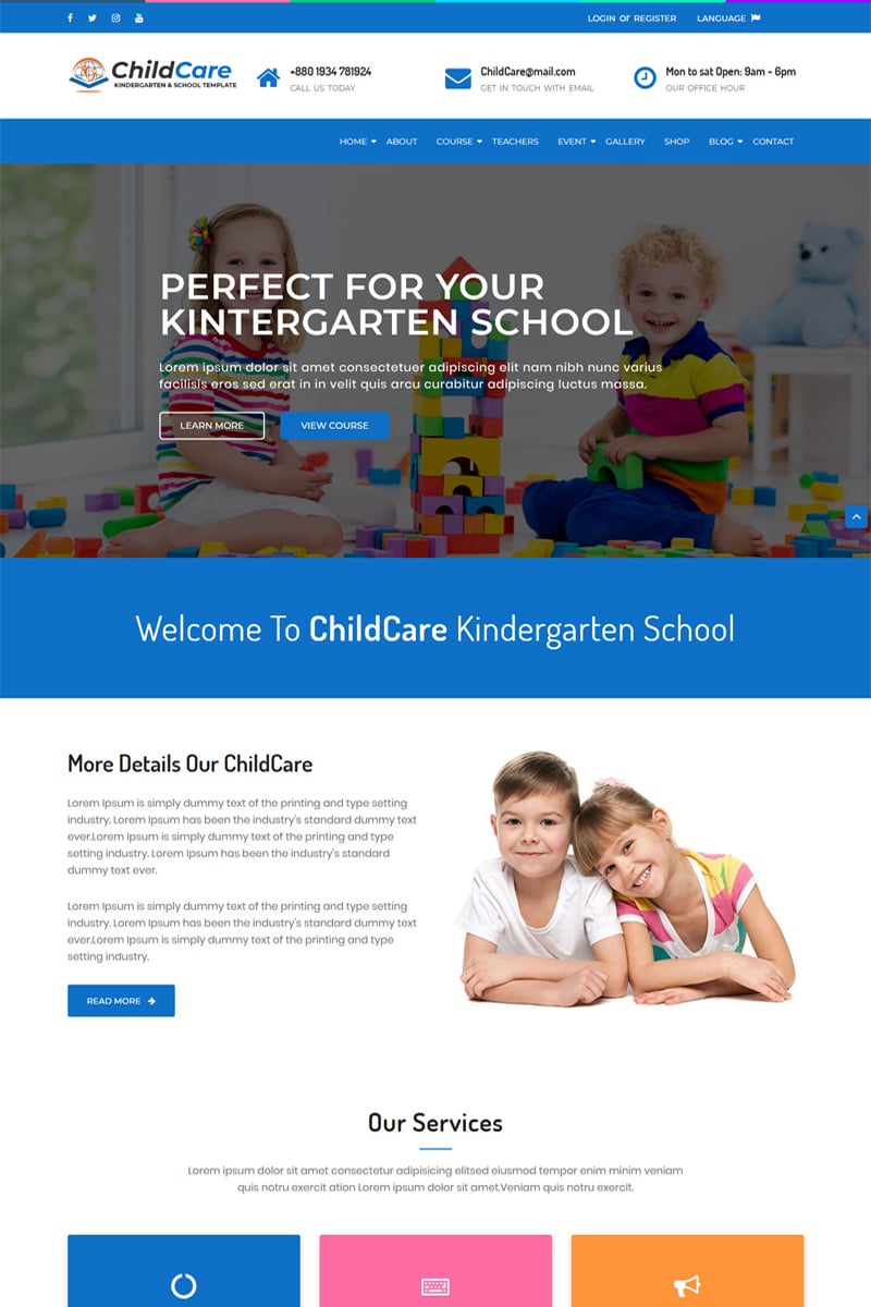 Responsywny szablon strony www ChildCare - Kindergarten & School HTML #73989