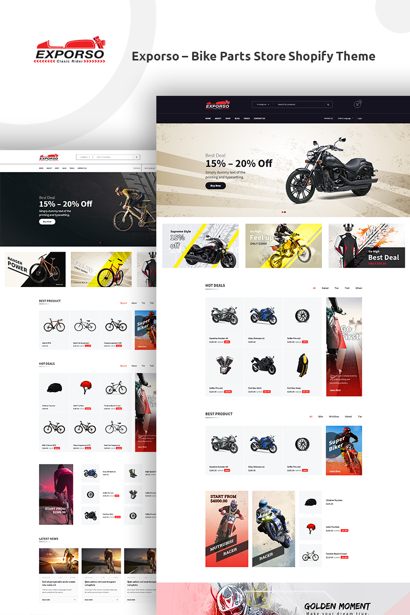 "Exporso - Bike Parts Store" - адаптивний Shopify шаблон №74006 - скріншот