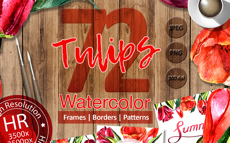 Stunning Red Tulips PNG Watercolor Set - Illustration