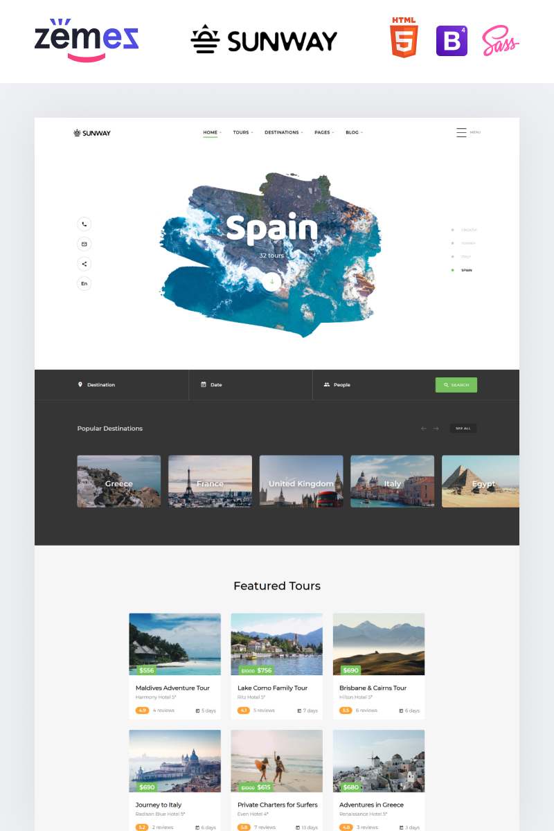 "Sunway - Travel Agency Multipurpose HTML" Responsive Website template №74092 - screenshot