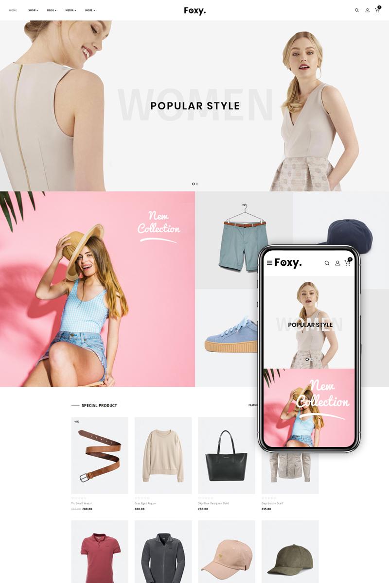 WooCommerce Theme namens "Foxy - Multipurpose Shop" #74105