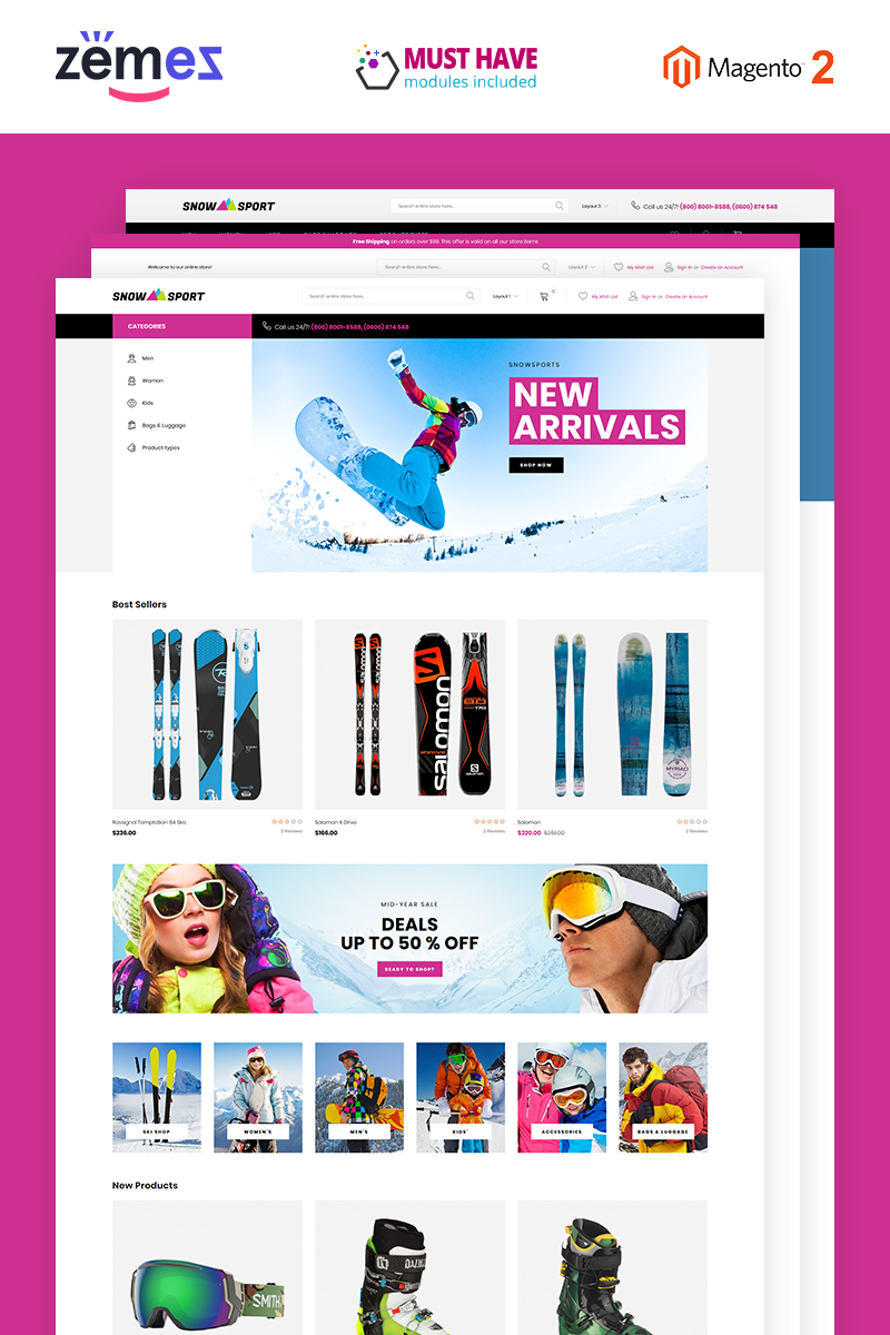 Magento Theme namens "SnowSport - Extreme Sports Gear" #74256