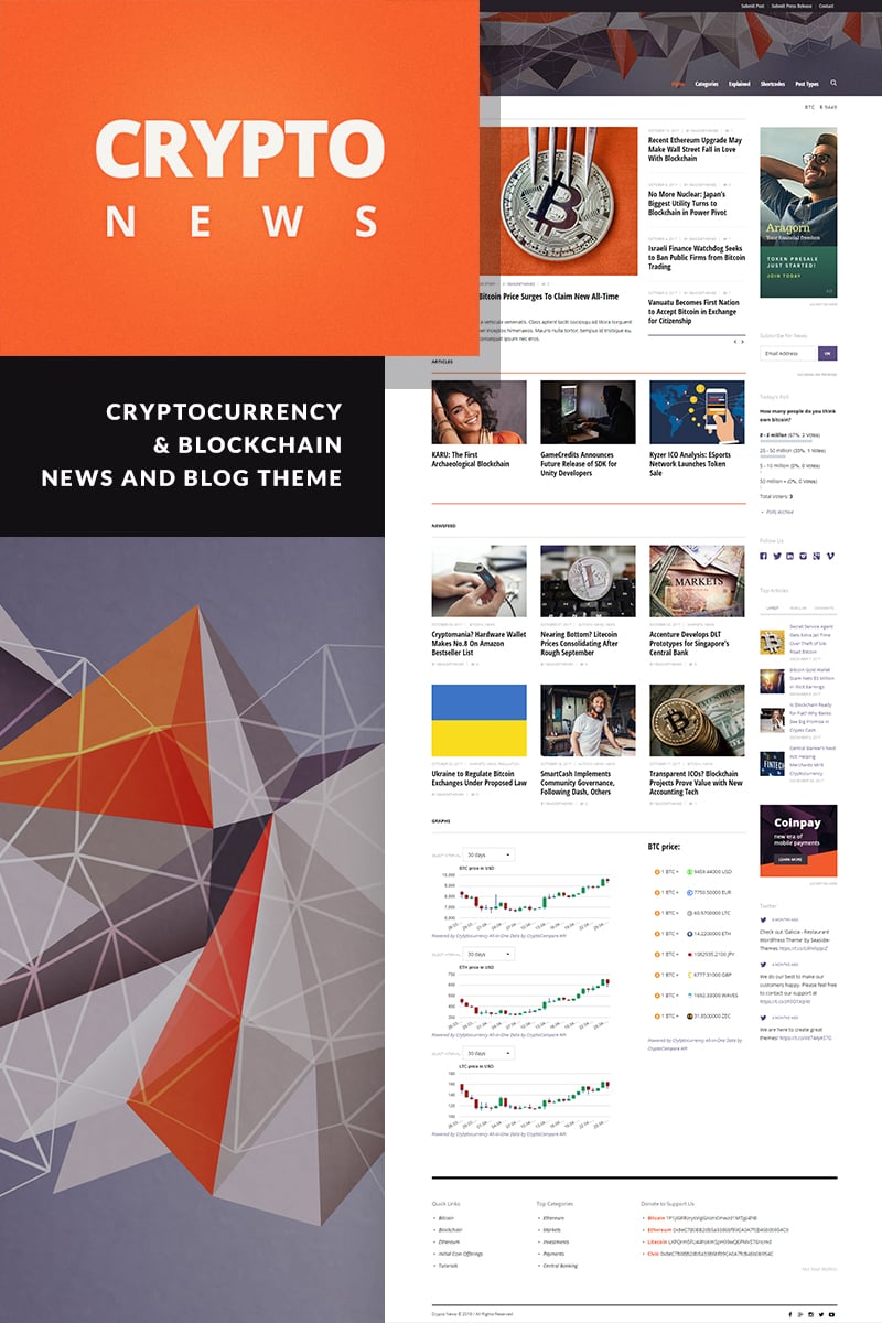 Responsivt Crypto News - Cryptocurrency & Bitcoin WordPress-tema #74341 - skärmbild