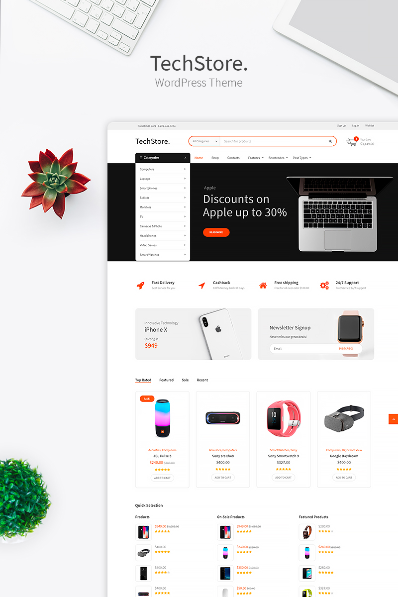 "Tech Store - Device, Mobile & Electronics Store" Responsive WooCommerce Thema №74336 - screenshot