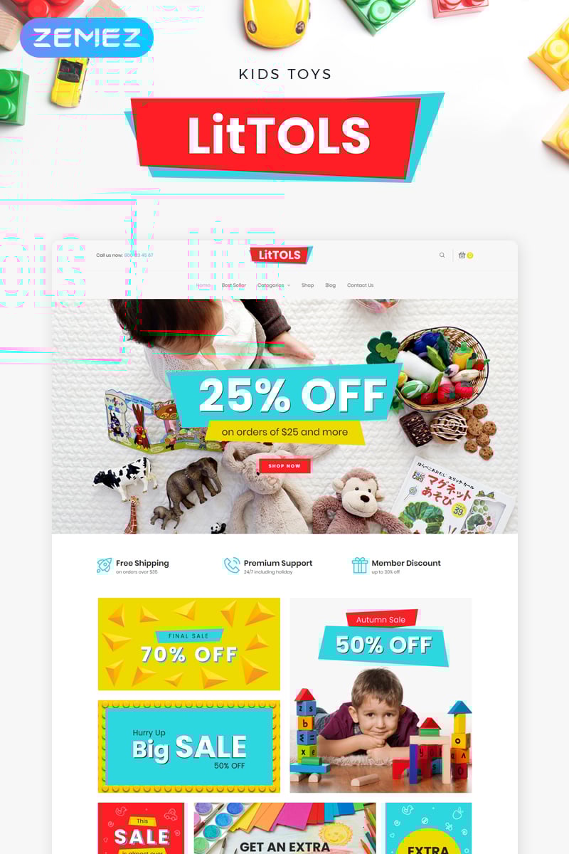 WooCommerce Theme namens "LitTOLS - Toys & Games Store Elementor" #74488