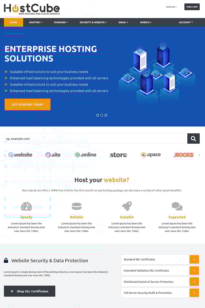 HostCube WHMCS Website Template
