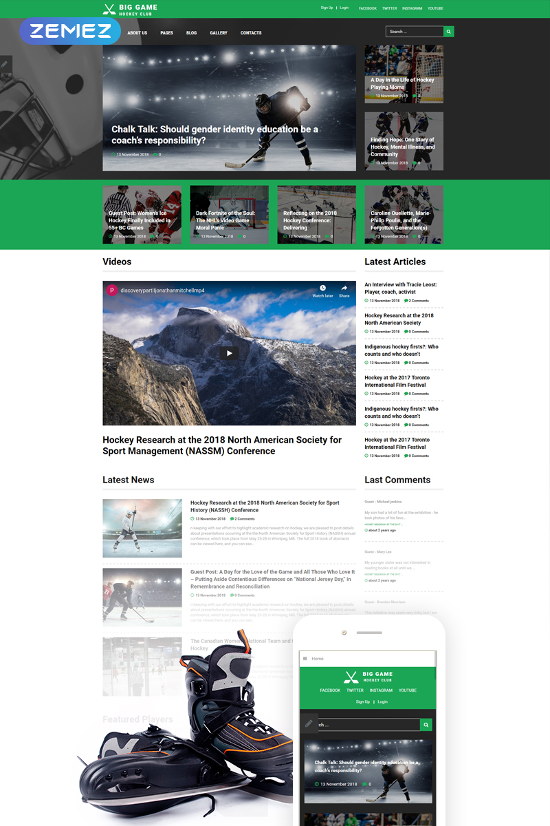"Big Game - Hockey Team Website Ready-To-Use" thème Joomla adaptatif #74636