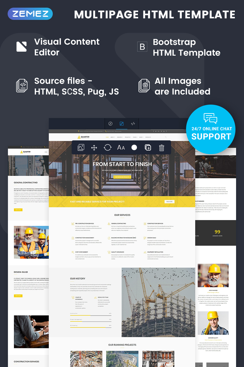 "Quarter - Construction Ready-to-Use" modèle web adaptatif #74790
