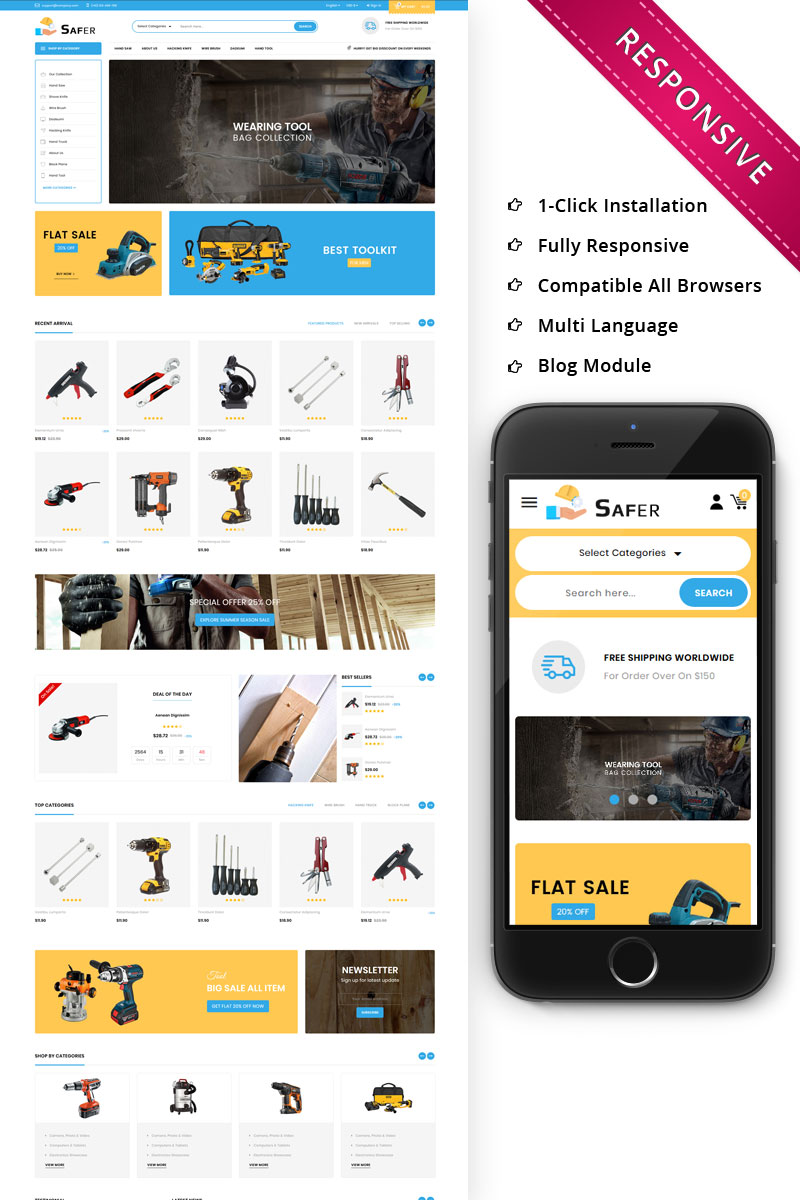 "Safer - The Tool Store Responsive" thème PrestaShop Bootstrap #74753