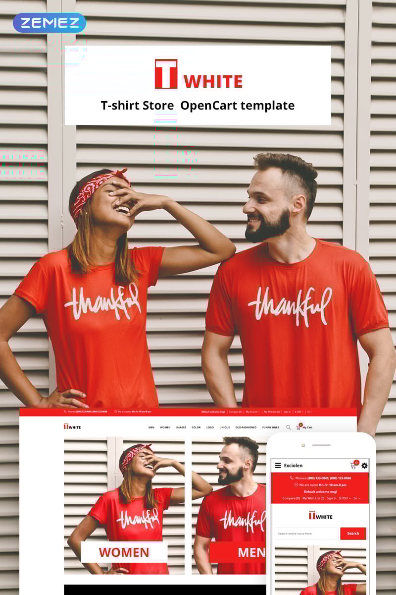 Twhite - T-Shirt Store Ready-To-Use OpenCart Template - screenshot