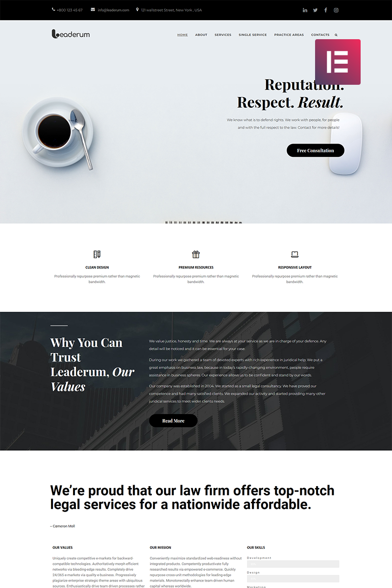 Leaderum - Minimal Business Elementor WordPress Theme