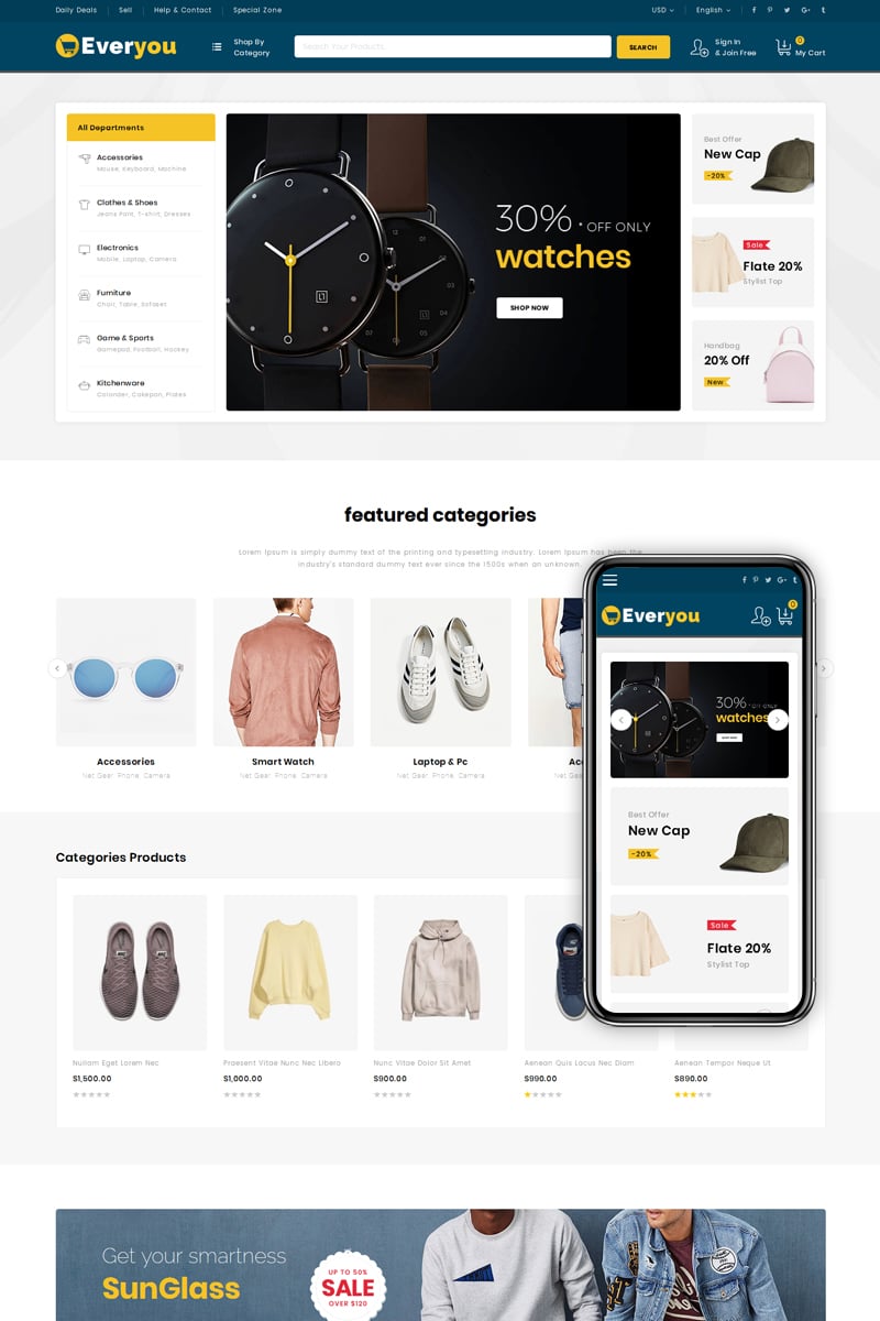 Tema Magento "Everyou - Multipurpose Mega Store" #74852 - captura de pantalla