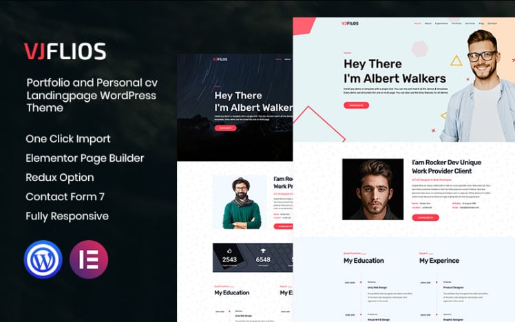 Vjflios Portfolios and Personal CV Landingpage WordPress Theme