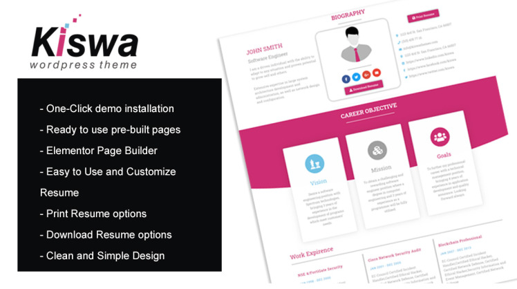 Kiswa Parallax Resume WordPress Theme