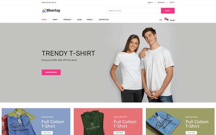 Shartzy T Shirt Store Responsive Shopify Theme #126725
