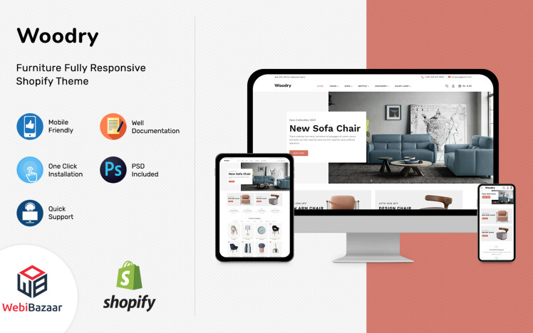 Woodry Multipurpose Furniture Interior Shopify Template #185628