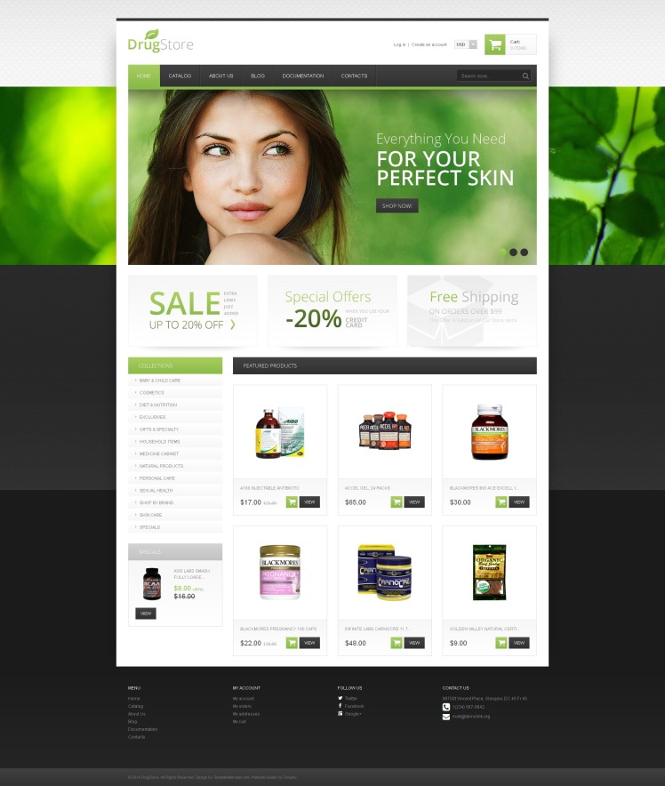 Free Drug Store Responsive Shopify Theme #190217
